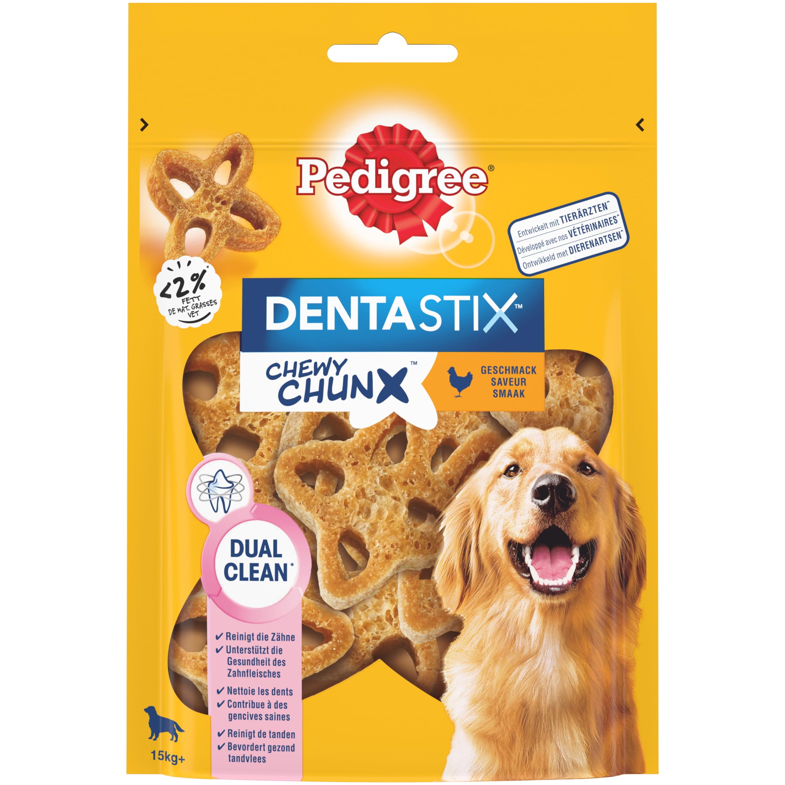 Pedigree Dentastix Chewy Chunx – Pour moyen/grand chien (15+ kg) – Friandises au poulet – Pour une bonne hygiène bucco-dentaire – 5 sachets de 68g