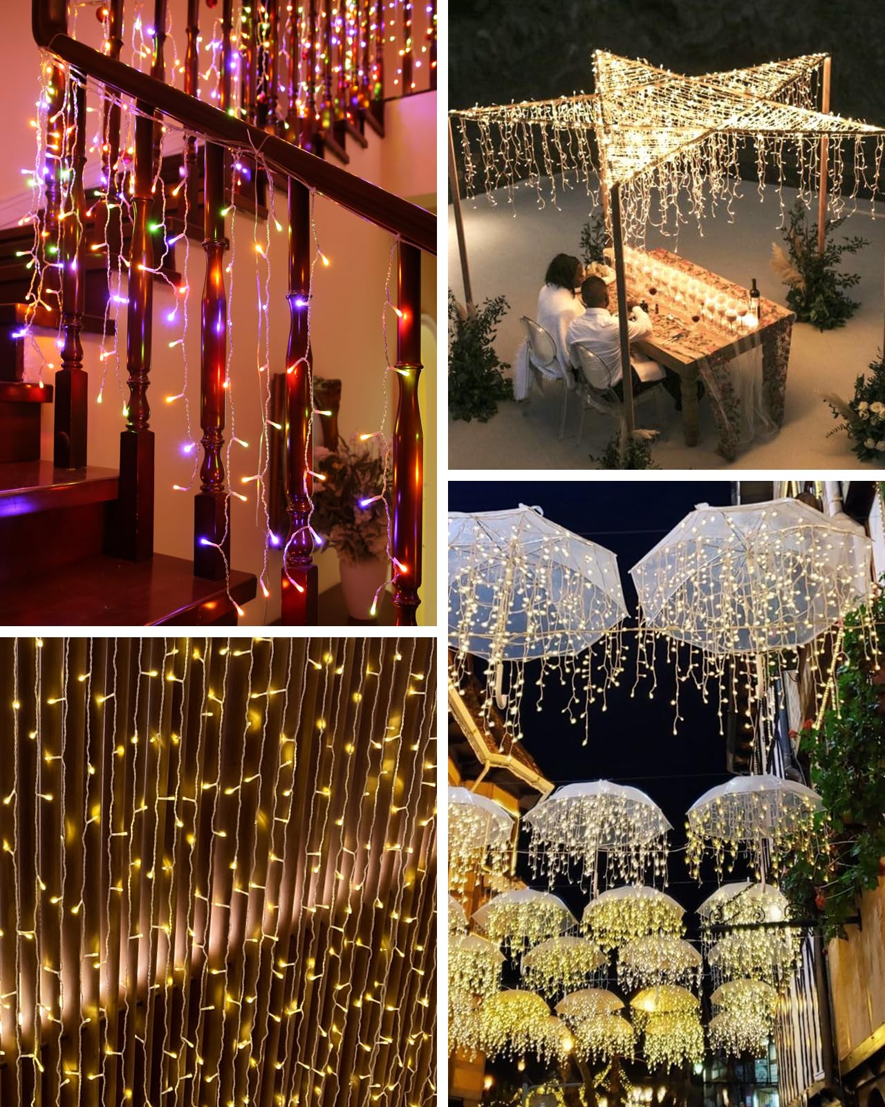 Lichterkette Eisregen Außen, 10M 400 LEDs Lichtervorhang mit Fernbedienung, Wasserfest 11 Modi für Außen und Innen, Outdoor Garten Balkon Hochzeit Party, Warmweiß & Bunt, Farbwechsel