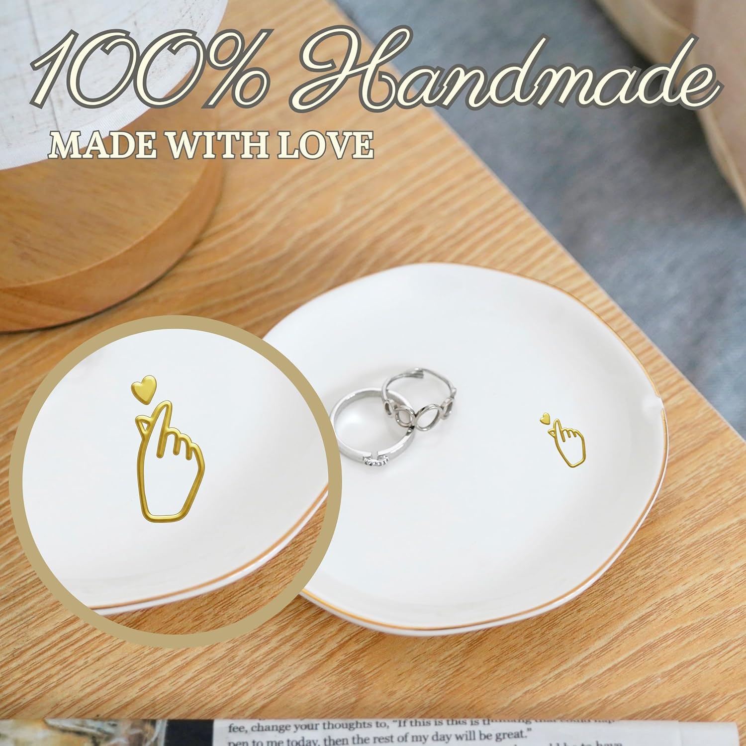 InnoBeta Kpop Gifts for Girls, Kpop Gifts Ring Dish - 4.75" Handcrafted Ceramic Ring Dish with Gold Trim, Decorative Trinket Dish for Rings Earrings - Image 5