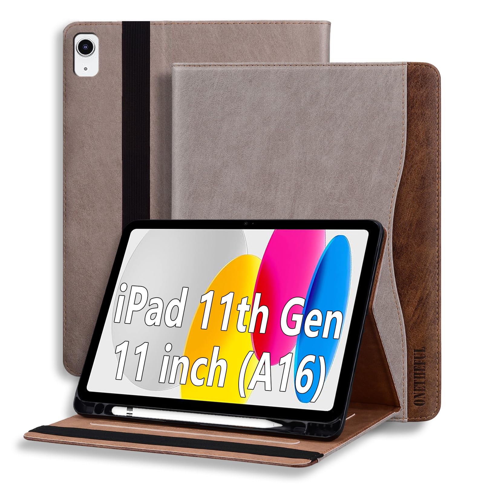 ONETHEFUL Hülle für iPad (A16) 11. Generation 11 Zoll 2025 / iPad 10. Generation 10,9 Zoll 2022 mit Stifthalter,TPU Rückseite Schutzhülle mit Verstellbarer Ständer,Caqui