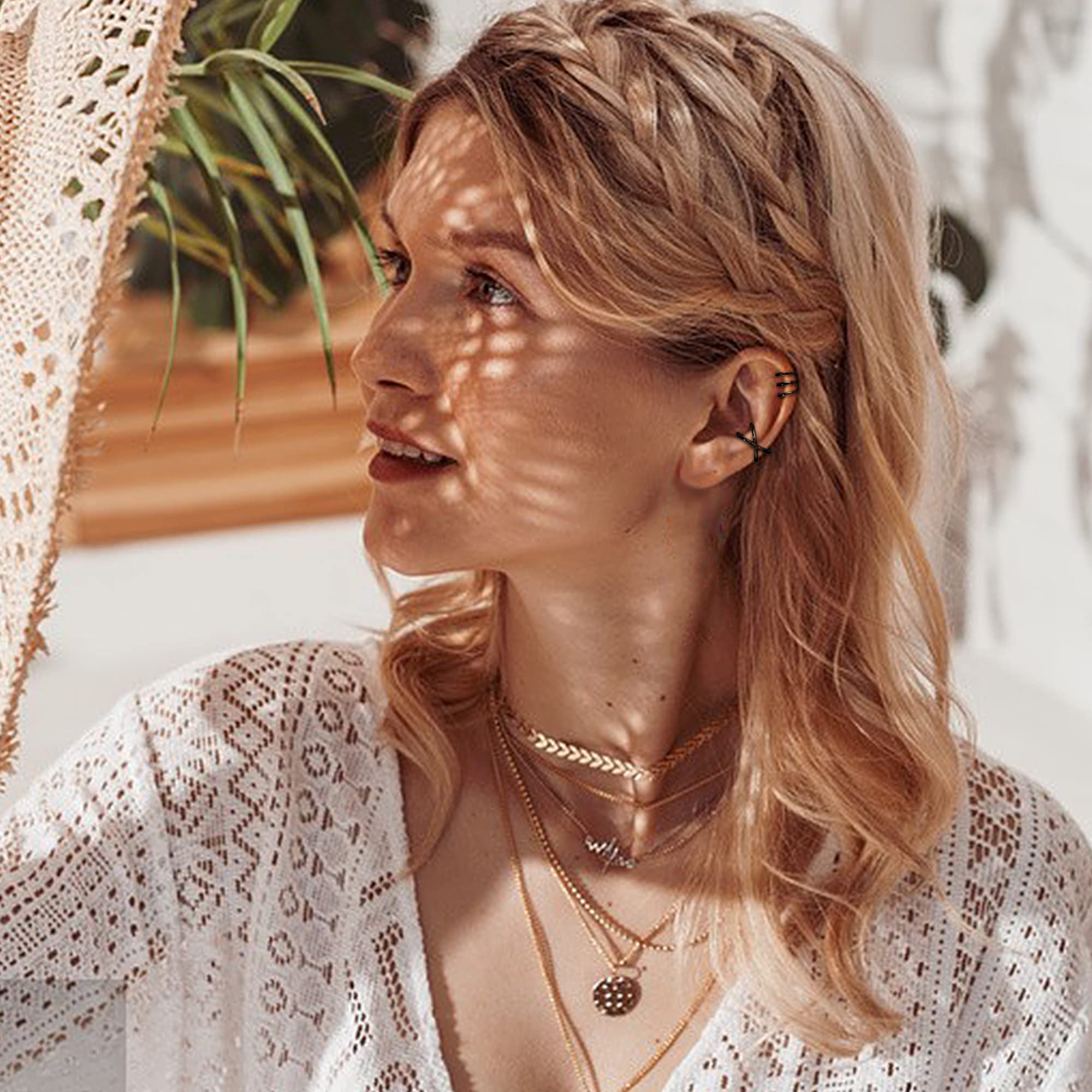 Jstyle Ear Cuff Earrings for Women Cuff Chain Earring Clip On Helix Cartilage Wrap Cuff Earring Non Pierced Adjustable