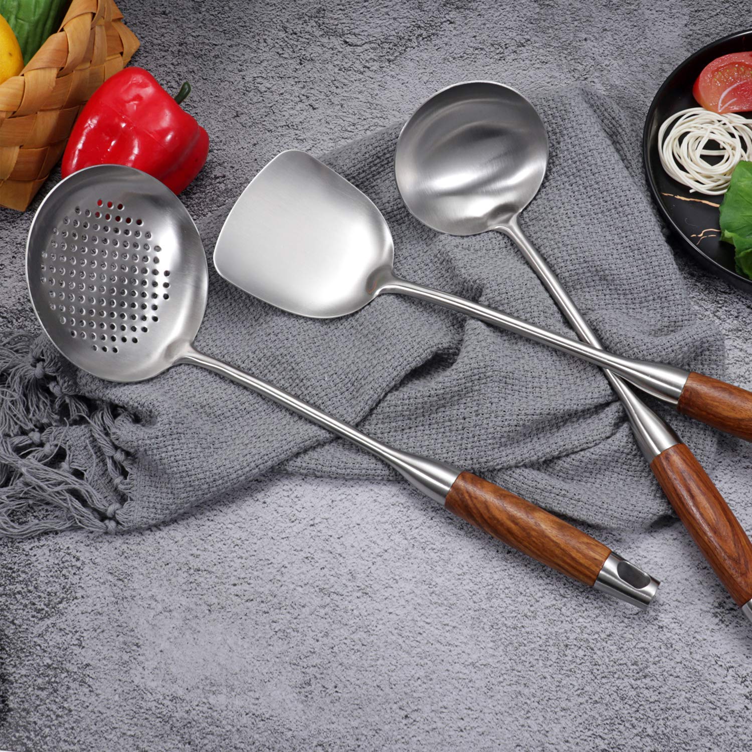 IQCWOOD - Set di utensili da cucina, 5 pezzi, in acciaio inossidabile, gadget da cucina, set di utensili da cucina, set di utensili da cucina, regali di inaugurazione della casa