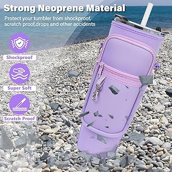 AceTreker Water Bottle Carrier Bag With Paracord Handle For Stanley 40/30 Oz Tumbler Neoprene Insulated Mug Sleeve Pouch With 2 Pockets & Adjustable