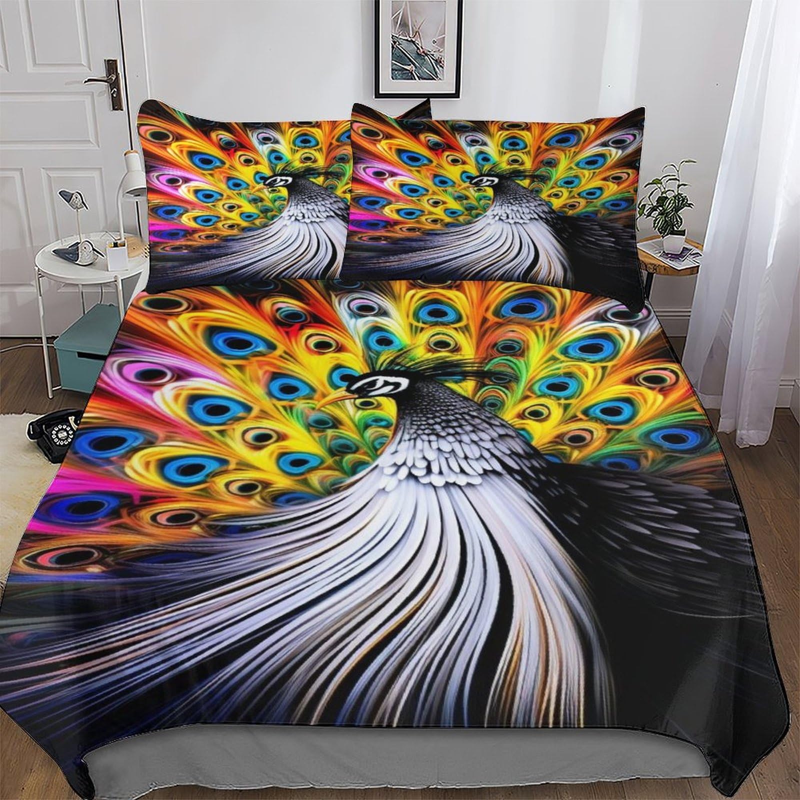 Linge de lit paon 3D haut de gamme en microfibre hypoallergénique douce pour lit king size
