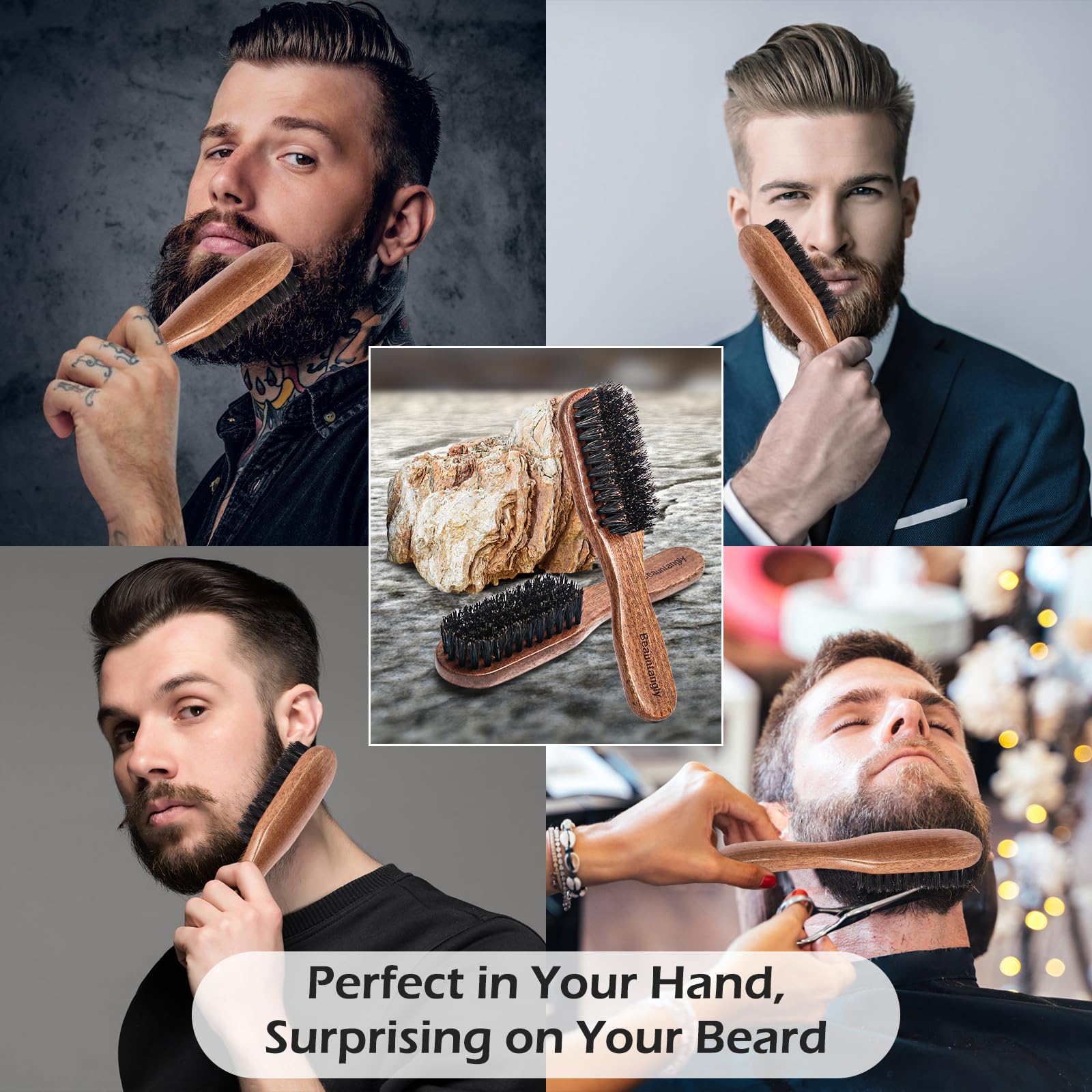 Szczotka do brody, 100% prawdziwe włosie dzika, orzech włoski, grzebień do brody i wąsów, szczotka do pielęgnacji i pielęgnacji brody, prezent dla mężczyzn do prostowania i wspierania wzrostu brody