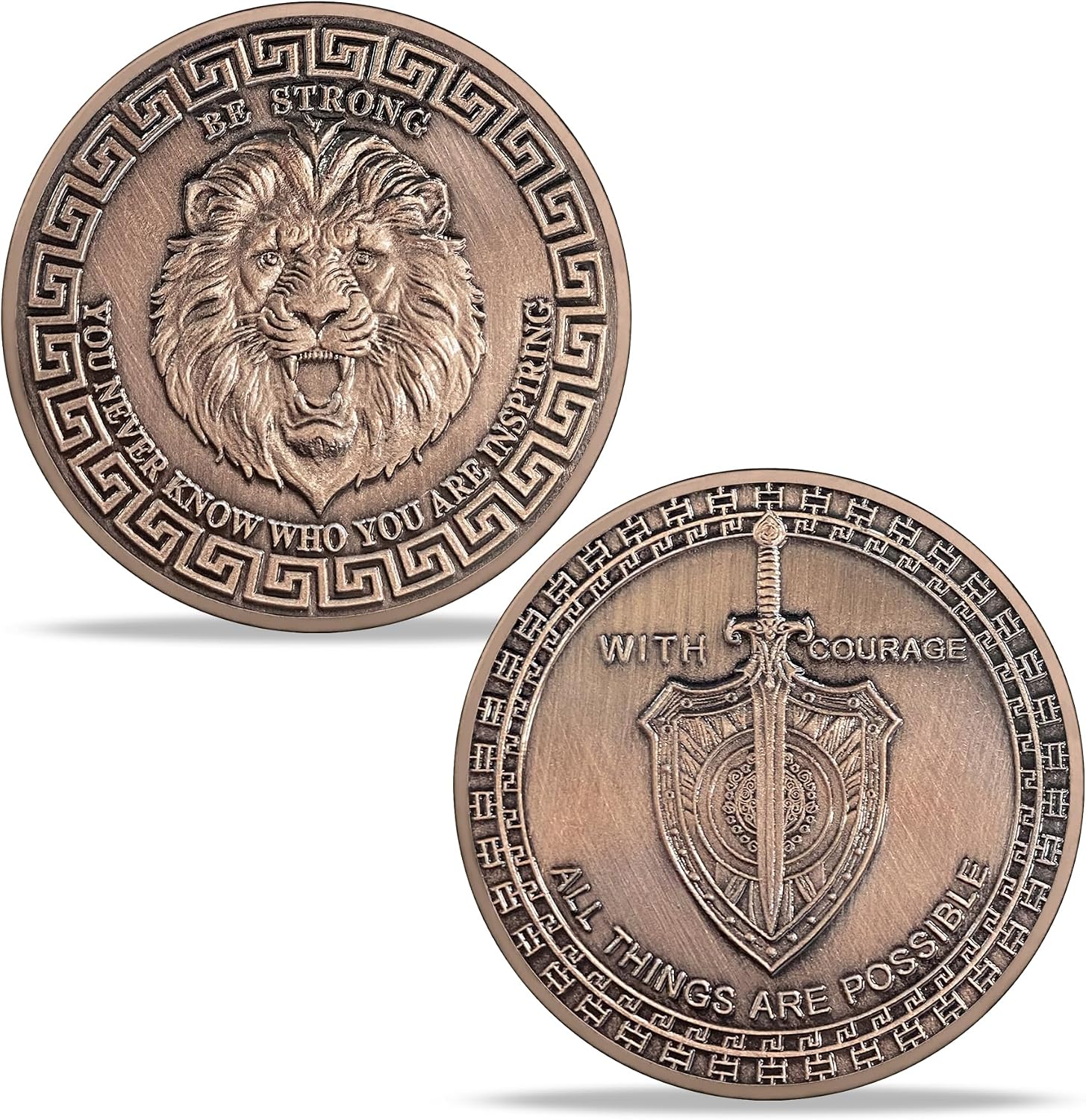 Challenge Coin Zinc Alloy Inspirational Lion and Shield Encouragement be Strong Collection, Motivational with Courage for Collector All Things are Possible Commemorative Coin