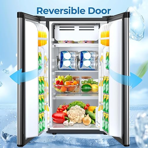 Miniatura 3 de Mini refrigerador de 3.2 pies cúbicos con congelador, refrigerador compacto con puerta individual reversible, termostato ajustable, bajo ruido,
