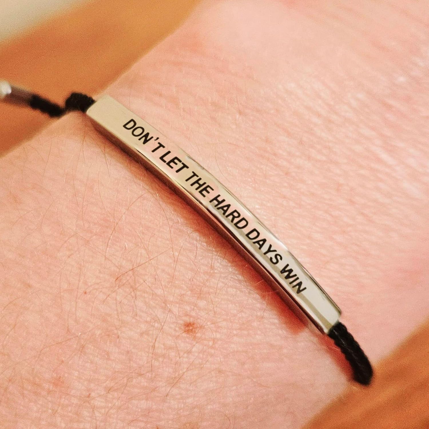 Be Kind of a B Tube Bracelet, Adjustable Hand Bradied Wrap Stainless Steel Handmade Engraved Inspirational Bracelet for Women To My Daughter/Best Friend Inspirational Jewelry Win Silver+Black image 2 of 6 B0DJFSJJY9