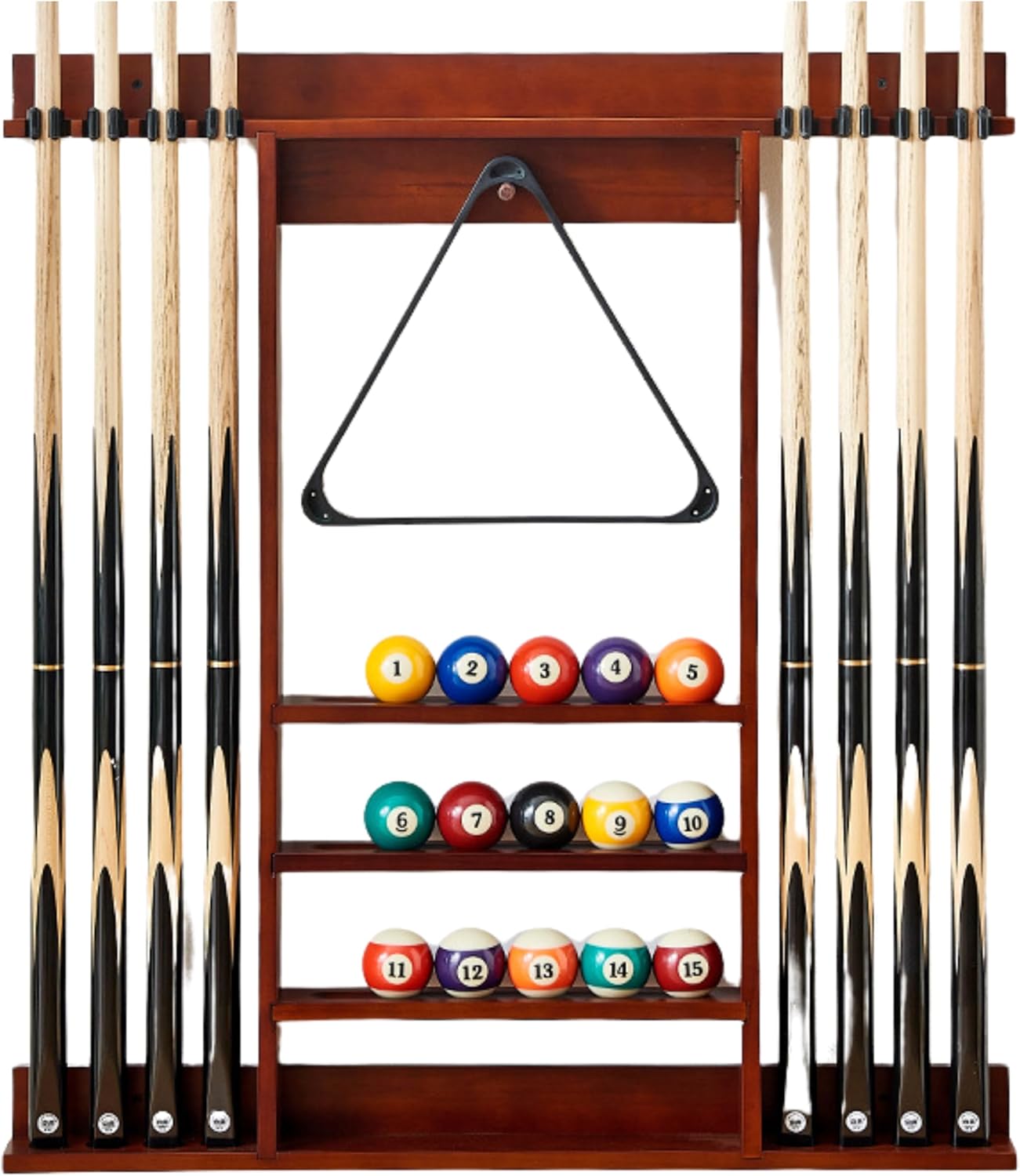 MAYBEME Wooden Storage Rack Billiard cue Wall-Mounted 6-Hole Bracket cue Placement Rack Billiard cue bar Display Rack Storage Rack Fishing Rod Accessories