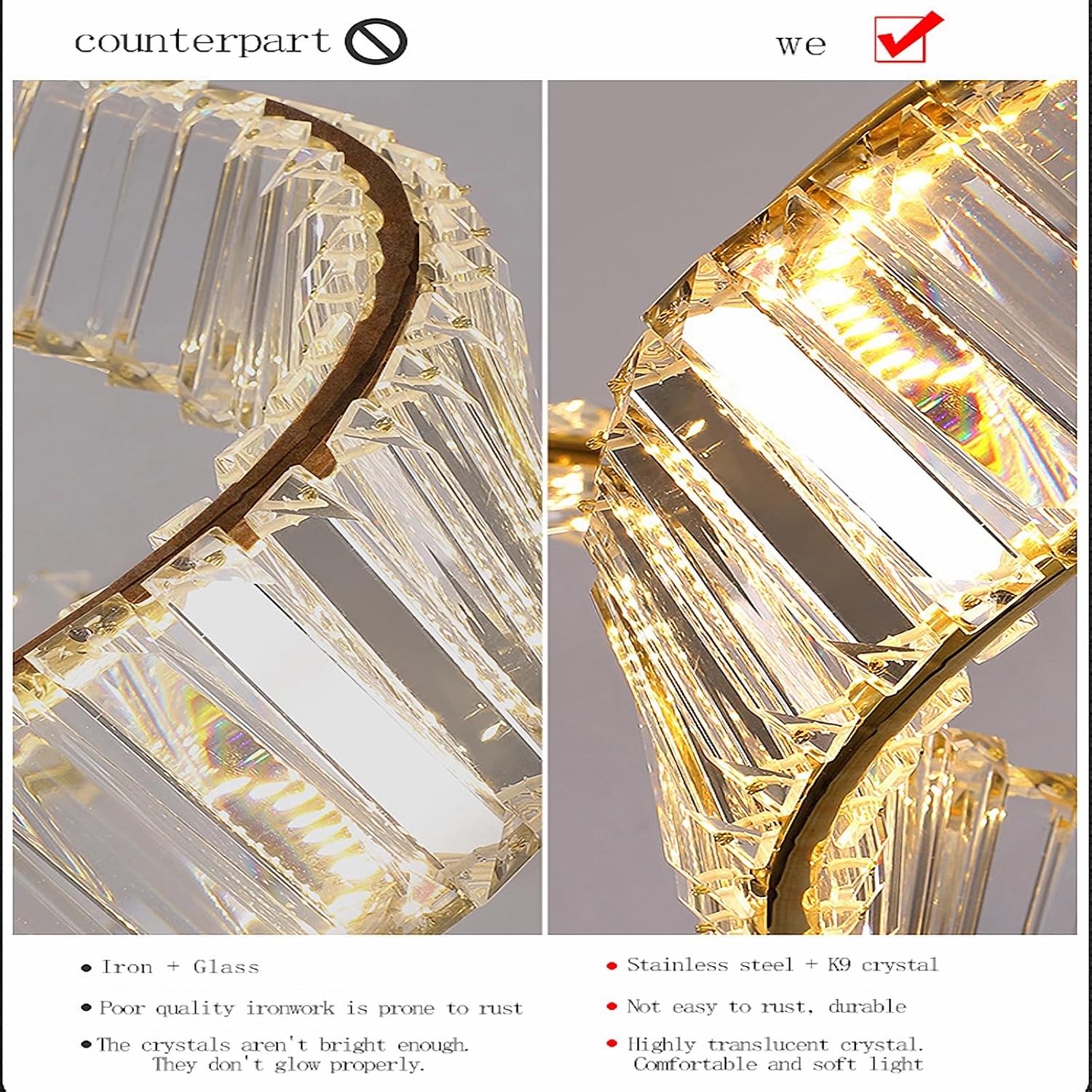 Modern Round Crystal Chandelier, 24" Golden Luxury Crystal Pendant Light,Height Adjustment,for Dining Room Living Room Kitchen Island 64W with Remote Control (16in)