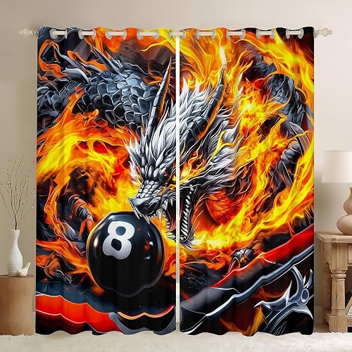 Erosebridal Dragon Blackout Curtains for Bedroom | Black 8 Ball Window Curtains 