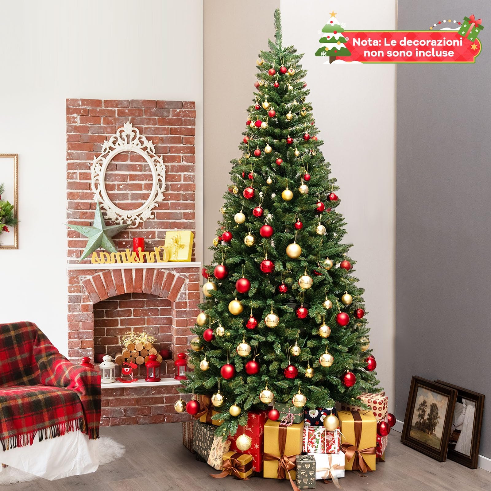 RELAX4LIFE Albero di Natale 240cm, Mezzo Albero da Parete con 360 Luci LED Incorporate, Albero di Natale Angolare da Muro, Decorazione Natalizia per Casa