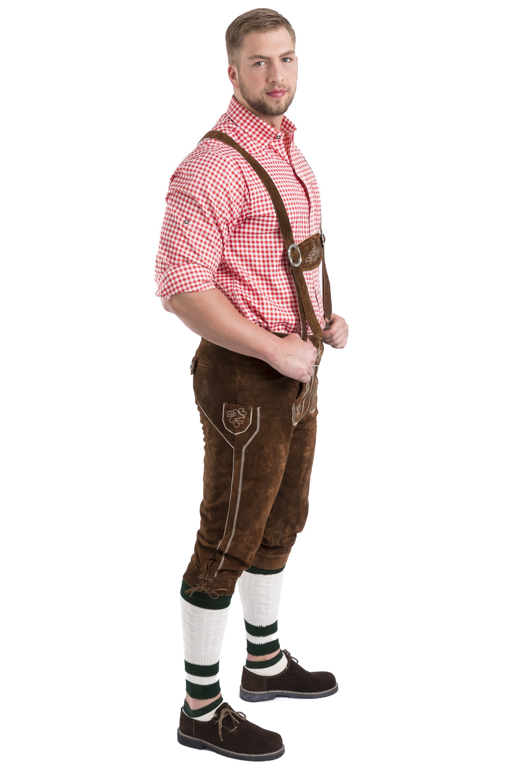Herren Trachtenlederhose - Kniebundlederhose in braun oder Dunkelbraun Trachten Lederhose mit Hosenträgern Trachtenhose