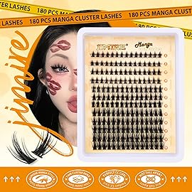 JIMIRE Wispy Lash Clusters Extensions 180Pcs Anime Eyelash Clusters D-Curly Manga Lashes Clusters Natural Look 8-16MM Cluster Eyelash Extensions Individual Lash Extension Pack