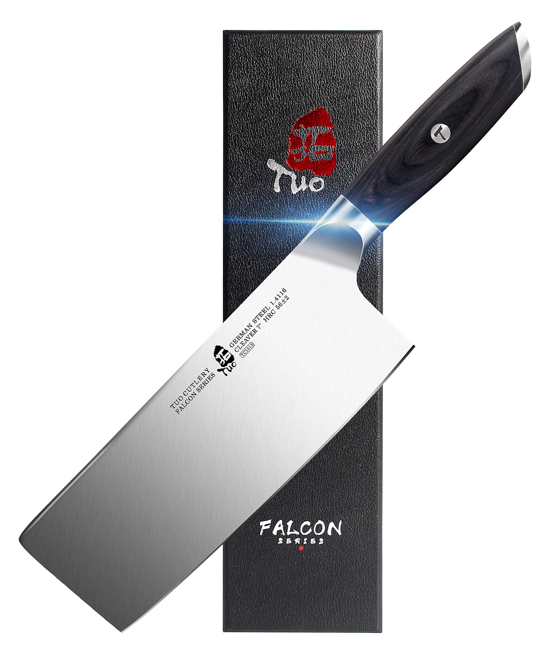 TUO Meat Cleaver Knife, 7 Inch Chopping Knife for Poultry & Vegetable, High Carbon German Stainless Steel, Ergonomic Pakkwood Handle with Gift Box - Falcon Series
