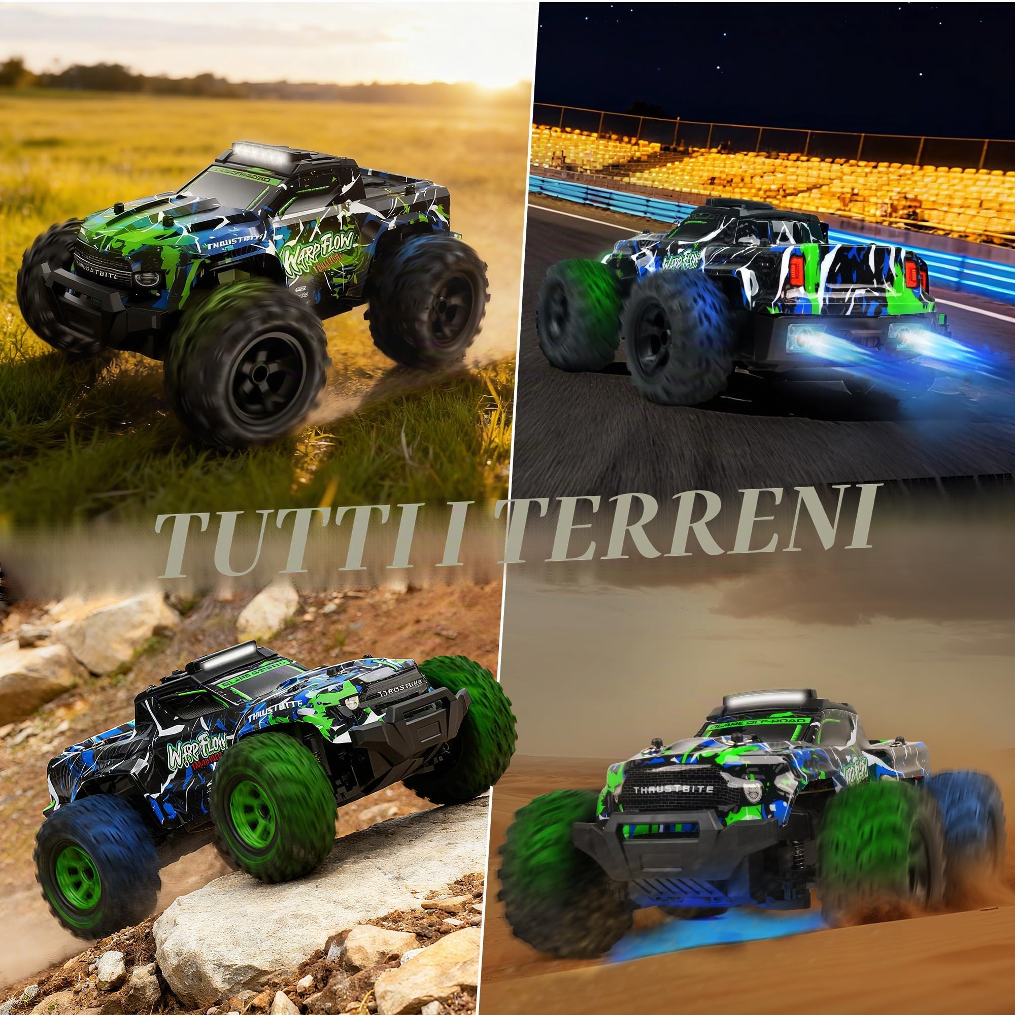 BAZADER Macchina Telecomandata Auto Telecomandate - 1:18 LED Light 25KMH Macchina Radiocomandata per Bambini con Spray 2.4GHz AllTerrain Off-Road 2 Batterie 60 Minuti Giocattolo da Corsa Veloce