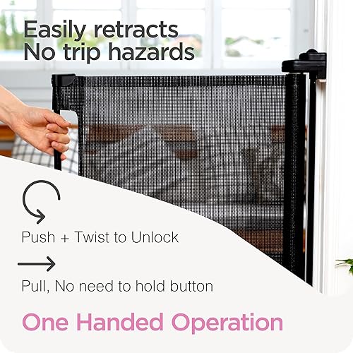 Miniatura 10 de Puerta retráctil para bebé Perma Child Safety de 41 pulgadas de alto x 71 pulgadas de ancho, malla, para escaleras, puertas, perros, mascotas,