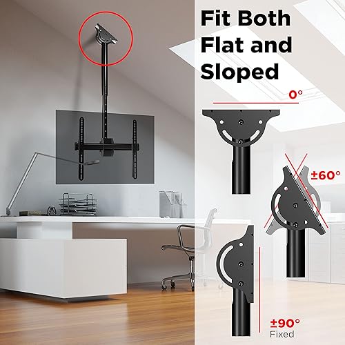 Miniatura 3 de Soporte de TV de techo, soporte giratorio colgante para TV para pantallas planascurvas, se adapta a la mayoría de pantallas de 32 a 65 pulgadas,