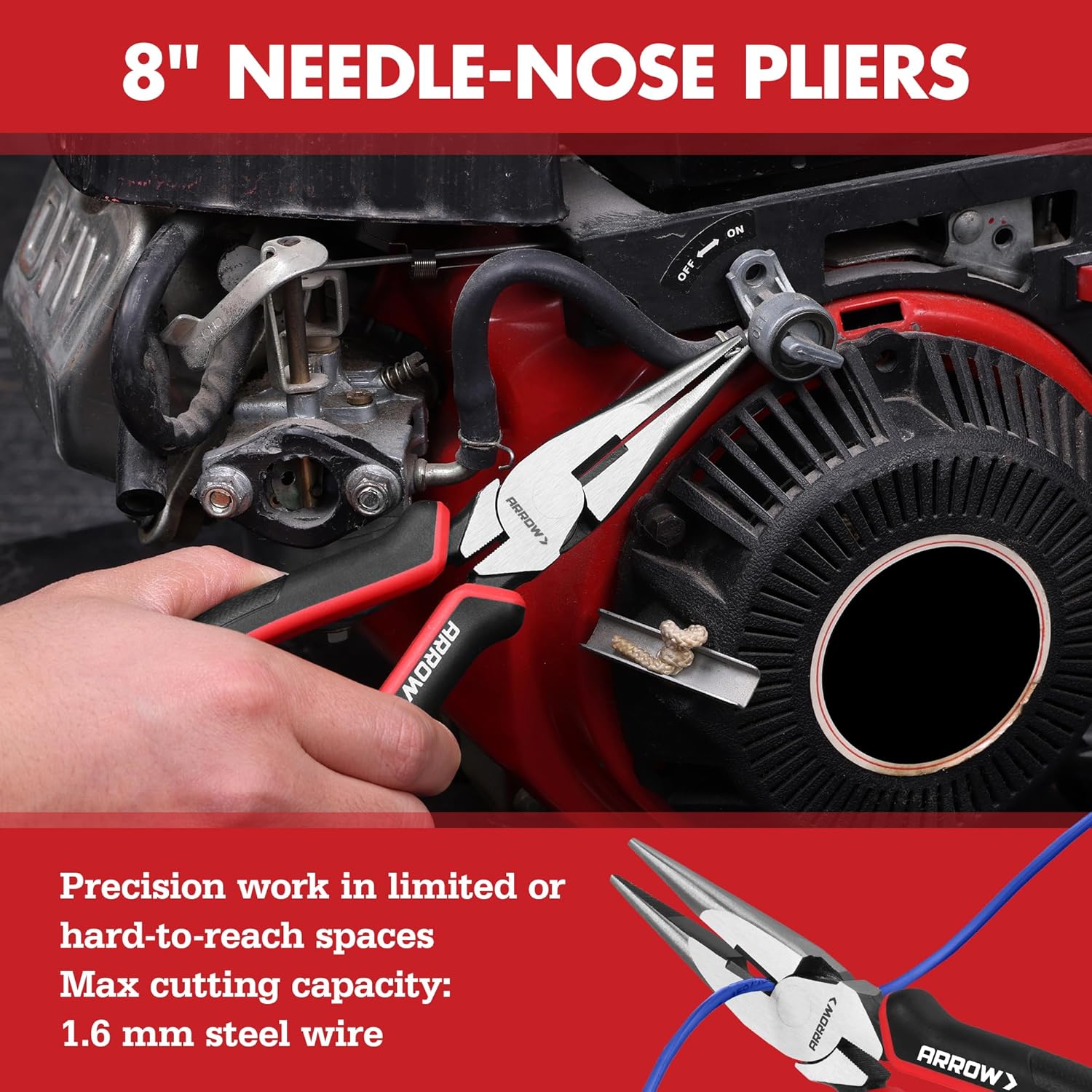 ARROW 6PCS Pliers Set, 8" Long Nose, Diagonal Cutting, Linesman, Slip Joint, 8" & 10" Groove Joint, Dual-Color Non-Slip Handle, Carbon Steel, for DIY, Home Repair & Maintenance