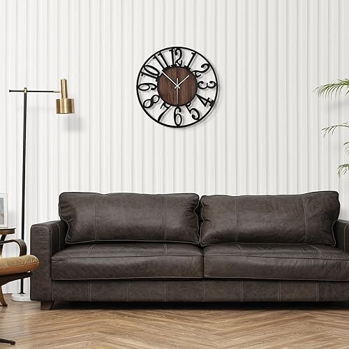 Miniatura 4 de LEIKE Reloj de pared con números arábigos de 10 pulgadas, funciona con pilas, color negro, silencioso sin tictac, relojes de pared para decoración