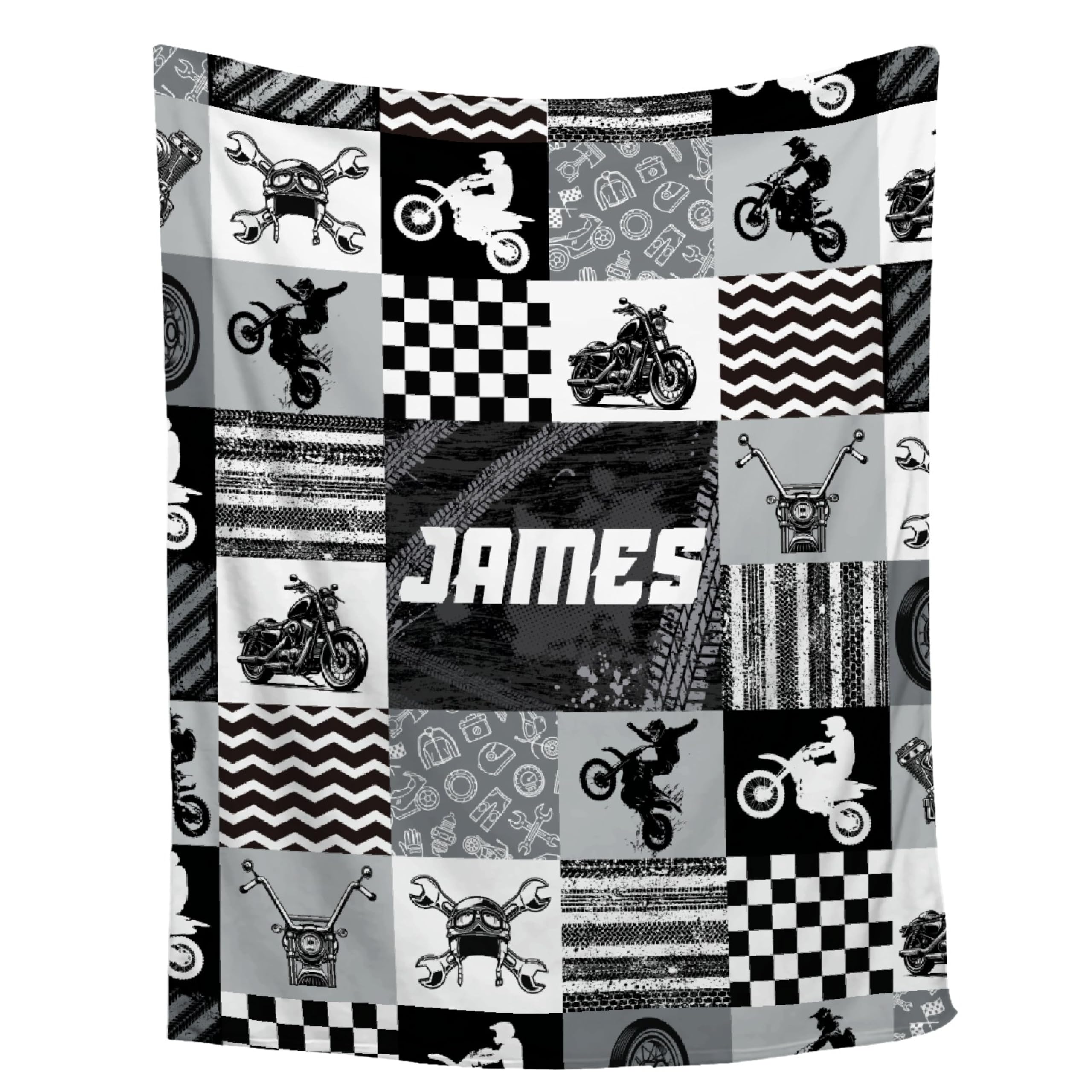 Buyyet Personalized Dirt Bike Baby Blanket,Motocross Rider Custom Blanket with Name,Customized Name Dirt Bike Throw Blanket for Boy Girl,Best Birthday