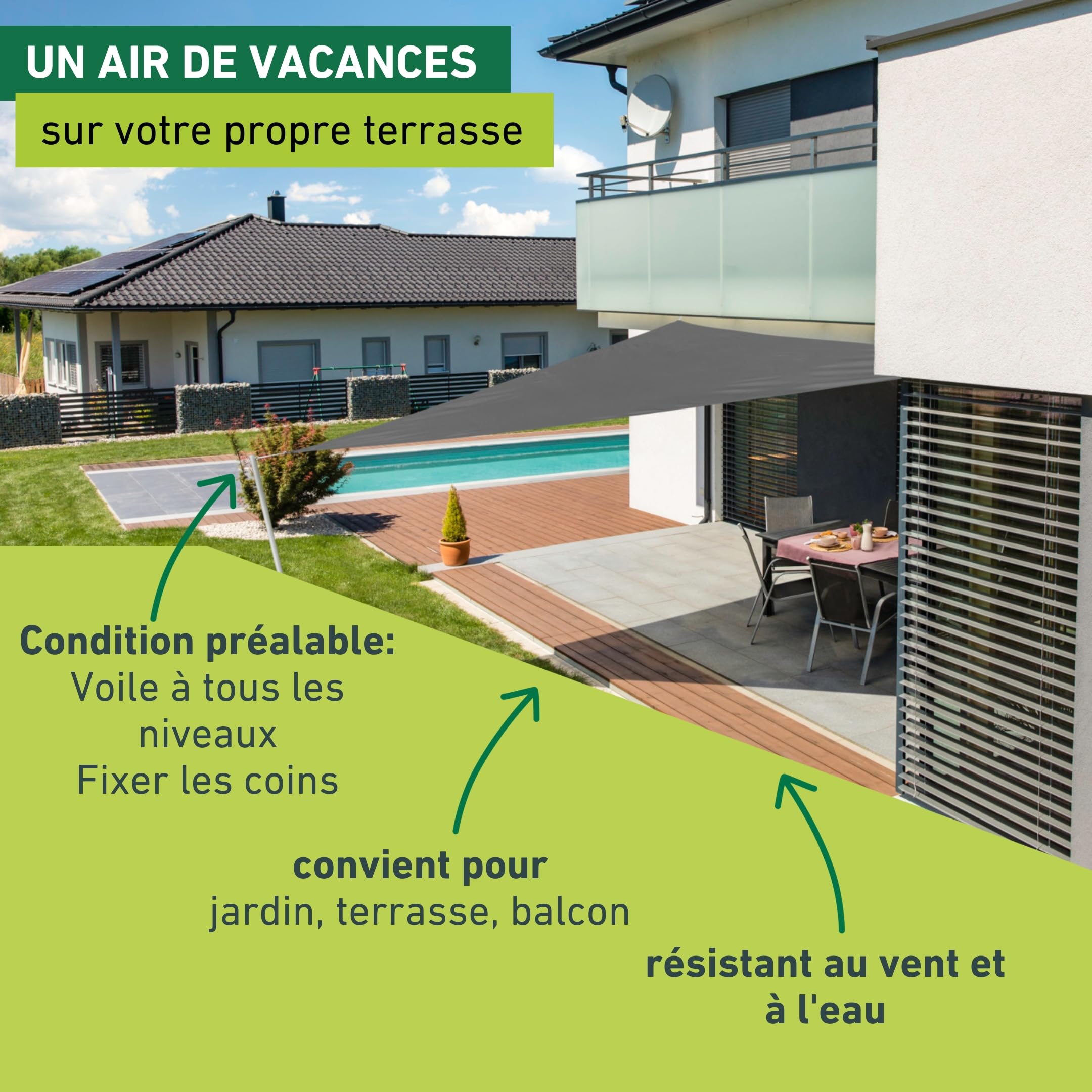 Windhager Auvent d'ombrage Triangulaire 4 x 4 m (isolé) - Protection Solaire pour Jardin et terrasse - Résistant aux UV et aux intempéries - Anthracite - 10715