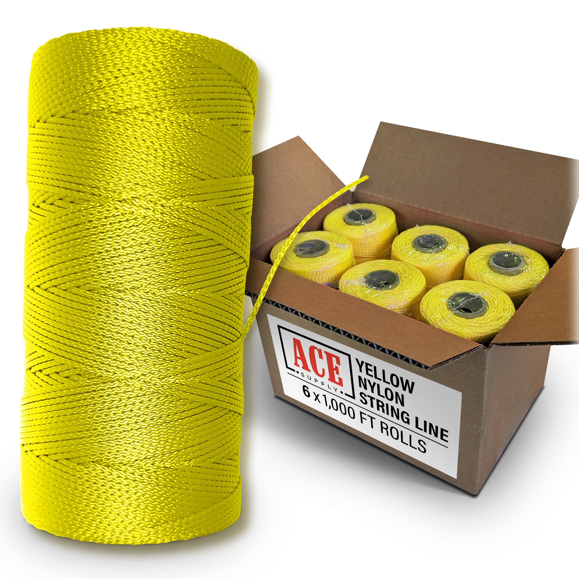 Yellow Mason Line String Line - #18 Braided Nylon String - 6,000 Ft Length - Nylon Twine for Gardening Or Masonry Tools - Perfect Construction String for A String Level, Twine String for Gardening