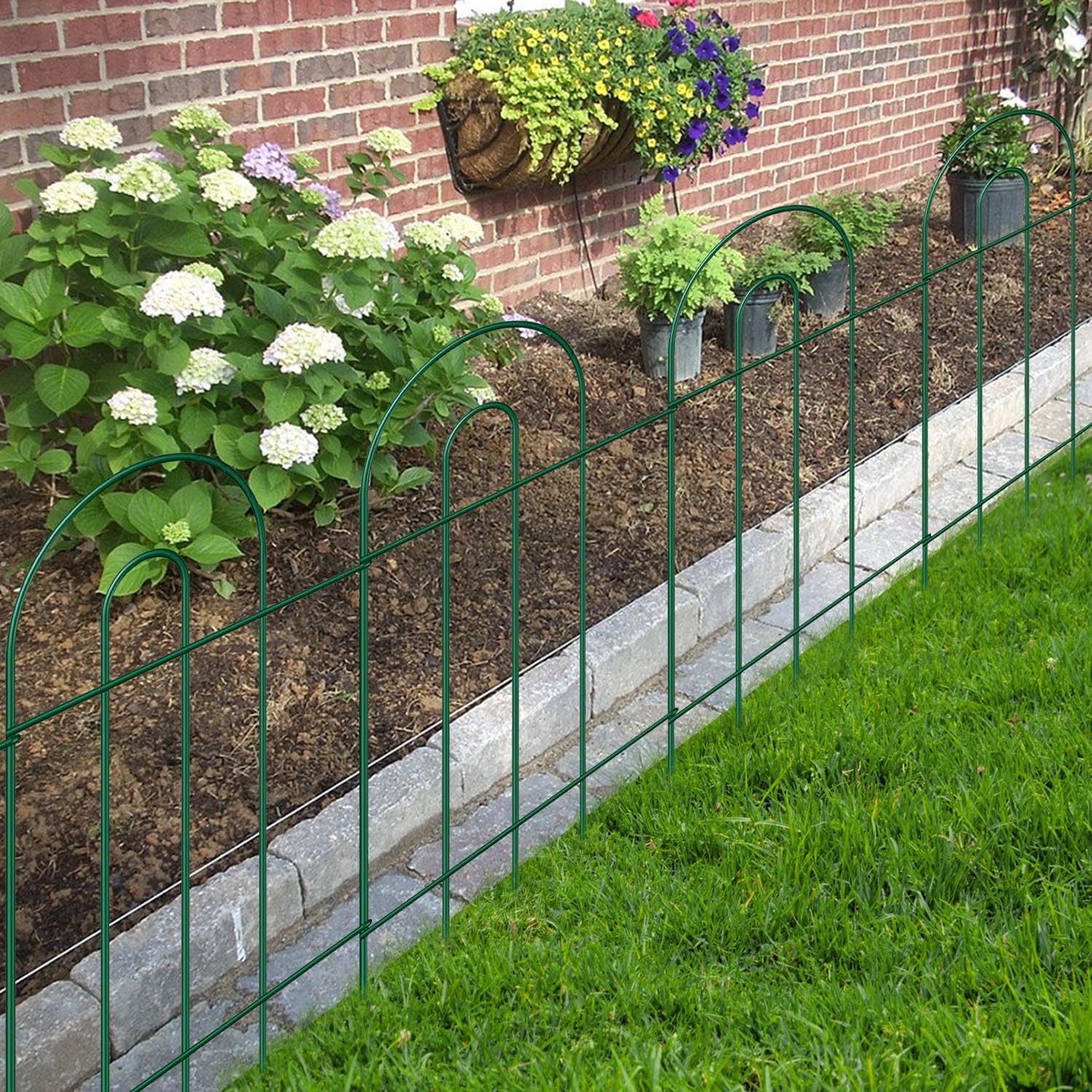 1 Pack 32 Inch x 10 Feet, Overall Length 10 Feet Green Garden Border Folding Fence Lawn Yard Fence, Total 7 Panel Decorative Fences