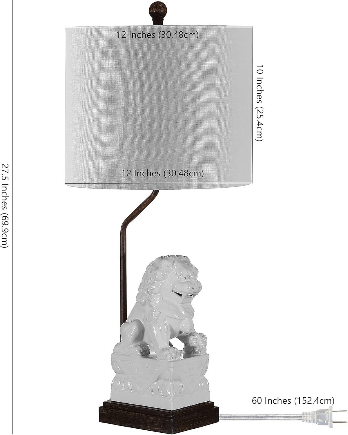 JONATHAN Y 27.5" White Guardian Lion Ceramic Table Lamp, Classic Chinoiserie Hollywood Regency Nightstand Lamp with White Linen Shade for Living Room, LED Bulb Included JYL4038A