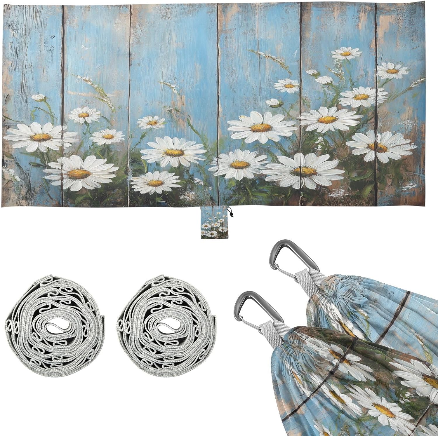 Wood Wall with White Daisies Camping Hammock Single Portable Hammocks 330 lbs Capacity with 2 Tree Straps and Attached Carry Bag,Perfect for Outdoor,Indoor,Beach,Camping,Travel