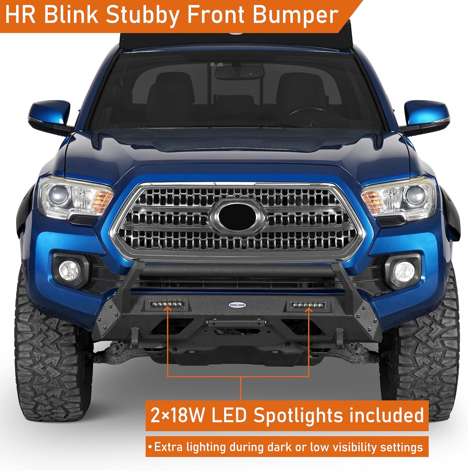 Hooke Road Tacoma Stubby Front Bumper for Toyota Tacoma 2016-2023 3rd Gen Pickup, Offroad Steel Bumper with Grille Guard, Winch Plate, D-ring Mounts
