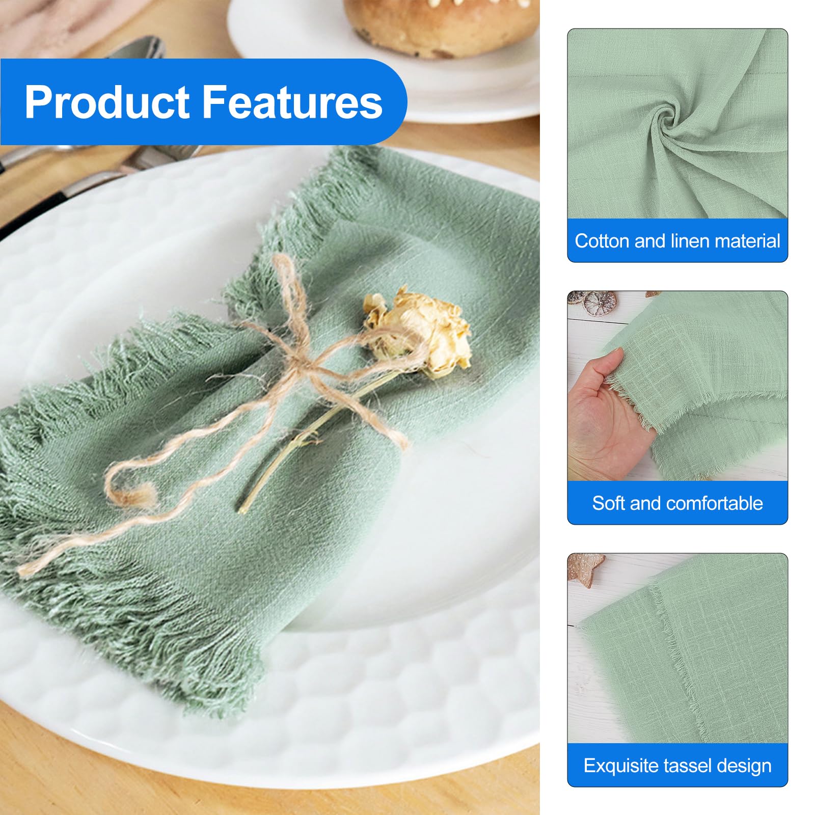 6 Pièces Serviettes De Table En Tissu, 42 X 42 Cm Serviette De Table Gaze Coton