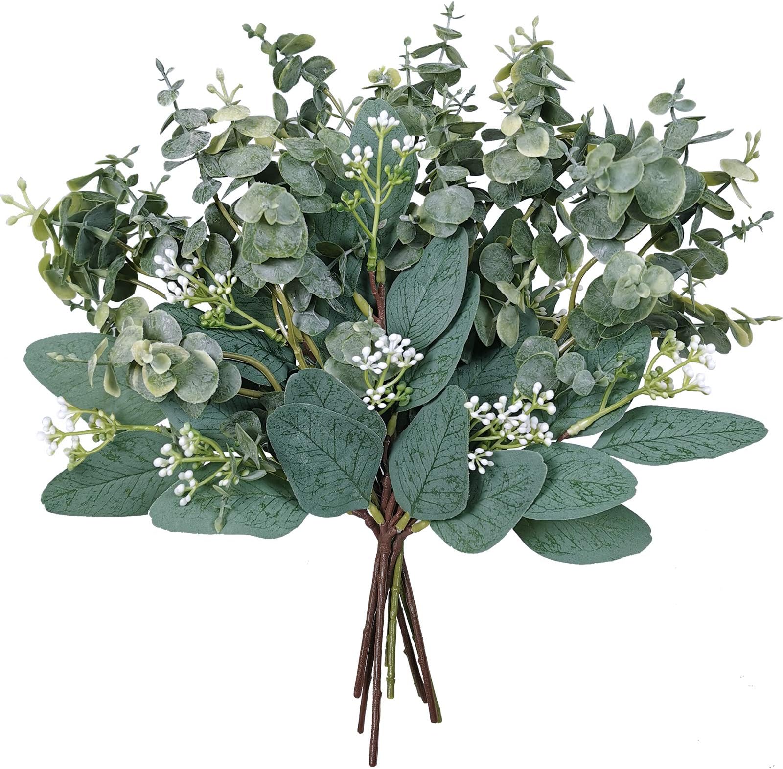 Mixed Eucalyptus Leaves Stems Bulk Artificial Eucalyptus Leaves Sprays Faux Oval Eucalyptus Leaves with White Seeds Stems for Floral Wreath Garland Bouquets Arrangement Wedding Greenery Decoration…