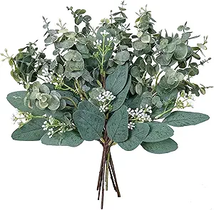 Mixed Eucalyptus Leaves Stems Bulk Artificial Eucalyptus Leaves Sprays Faux Oval Eucalyptus Leaves with White Seeds Stems for Floral Wreath Garland Bouquets Arrangement Wedding Greenery Decoration…