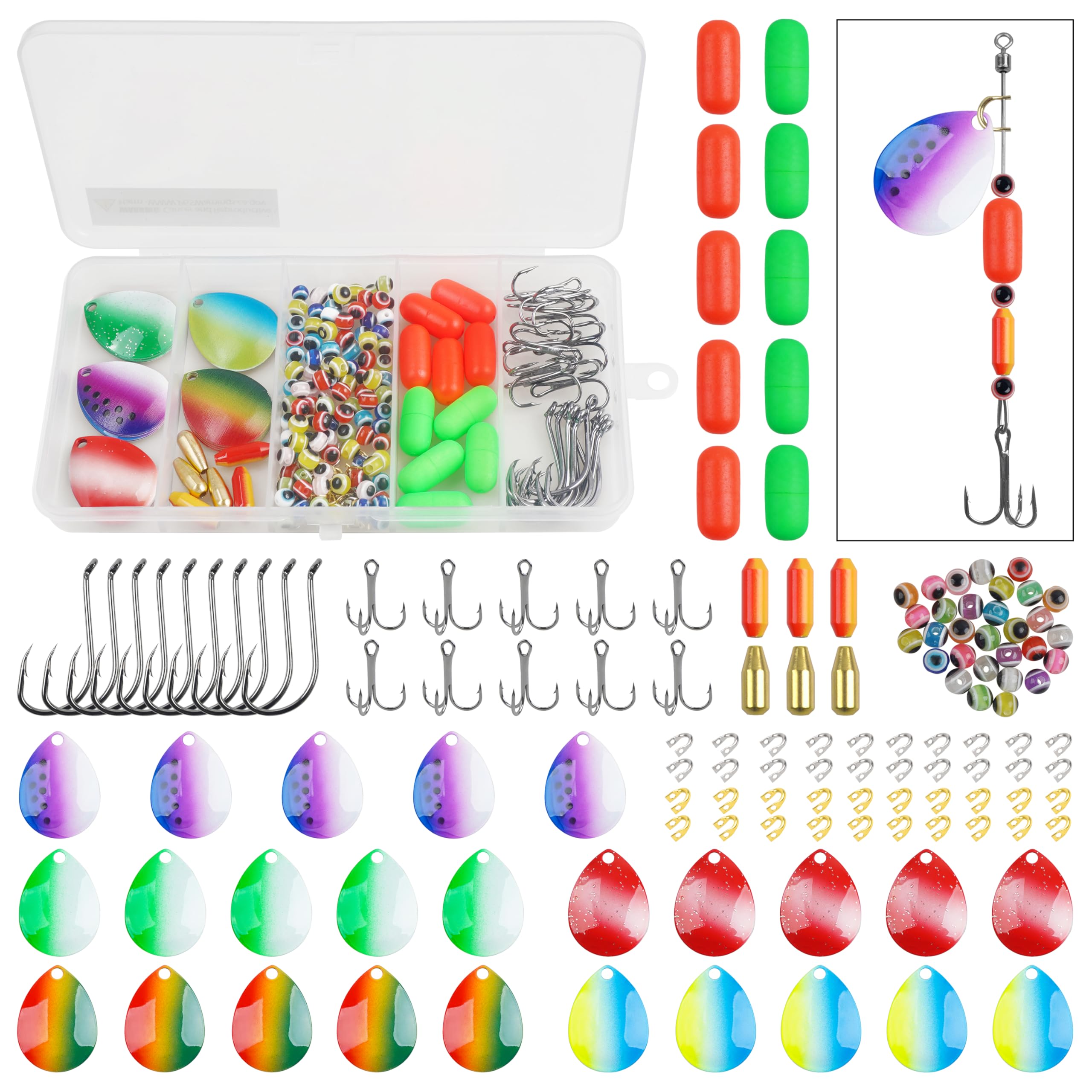 Lure Making Supplies Kit Spinner Making Kit, 196pcs DIY Fishing Lure Making Kit Walleye Rig Pompano Rig Surf Fishing Rig Fishing Terminal Tackles Rig Floats Blades Lure Making Accessories