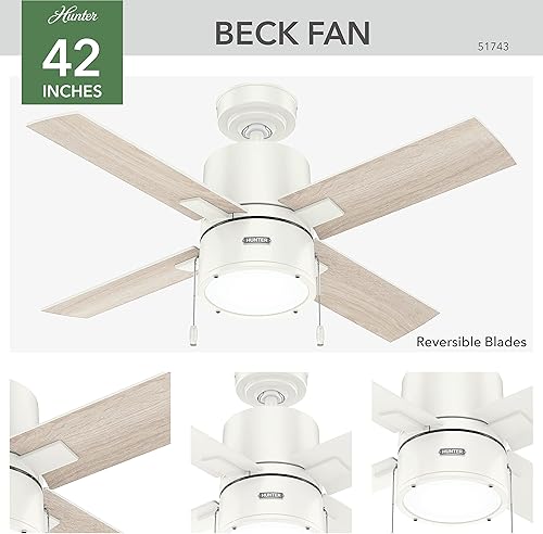 Miniatura 2 de Hunter Ventilador de techo Beck blanco fresco de 42 pulgadas con kit de luz LED y cadena de tracción