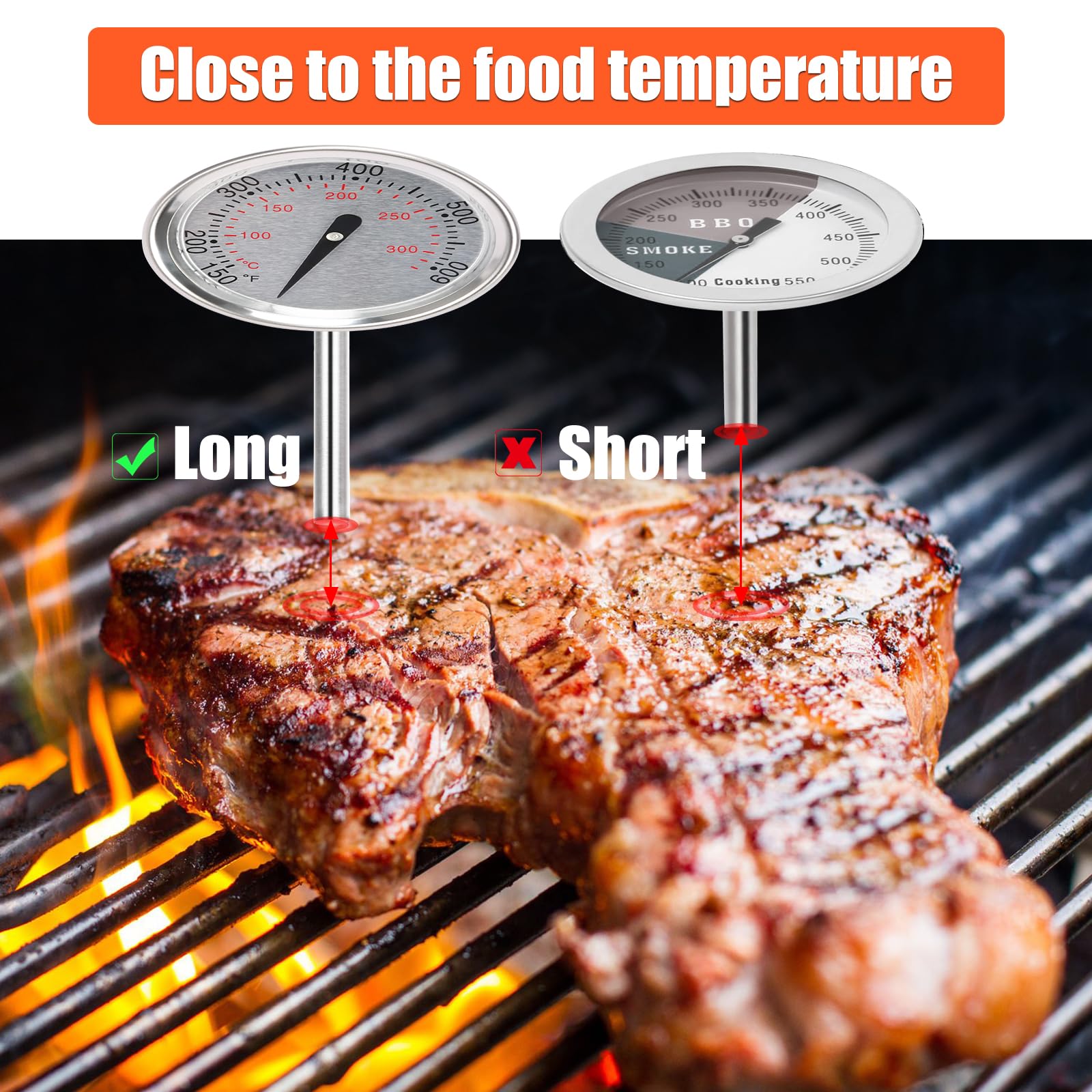 QuliMetal 60540 67031 - Termómetro de parrilla de repuesto para Weber Charcoal, GS4 Spirit II & I 200/300, Q Series, 7581 medidor de temperatura preciso para parrilla Weber Spirit E/S 210, 220, 310,