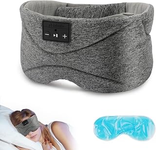 Sleep Headphones Bluetooth Eye Mask, zerotop Wireless Sleeping Headphones Built-in HD Ultra Soft Thin Speakers, with Gel Sleep Mask, HOT or Cold, Perfect for Side Sleepers, Gift for Men Women (Grey)