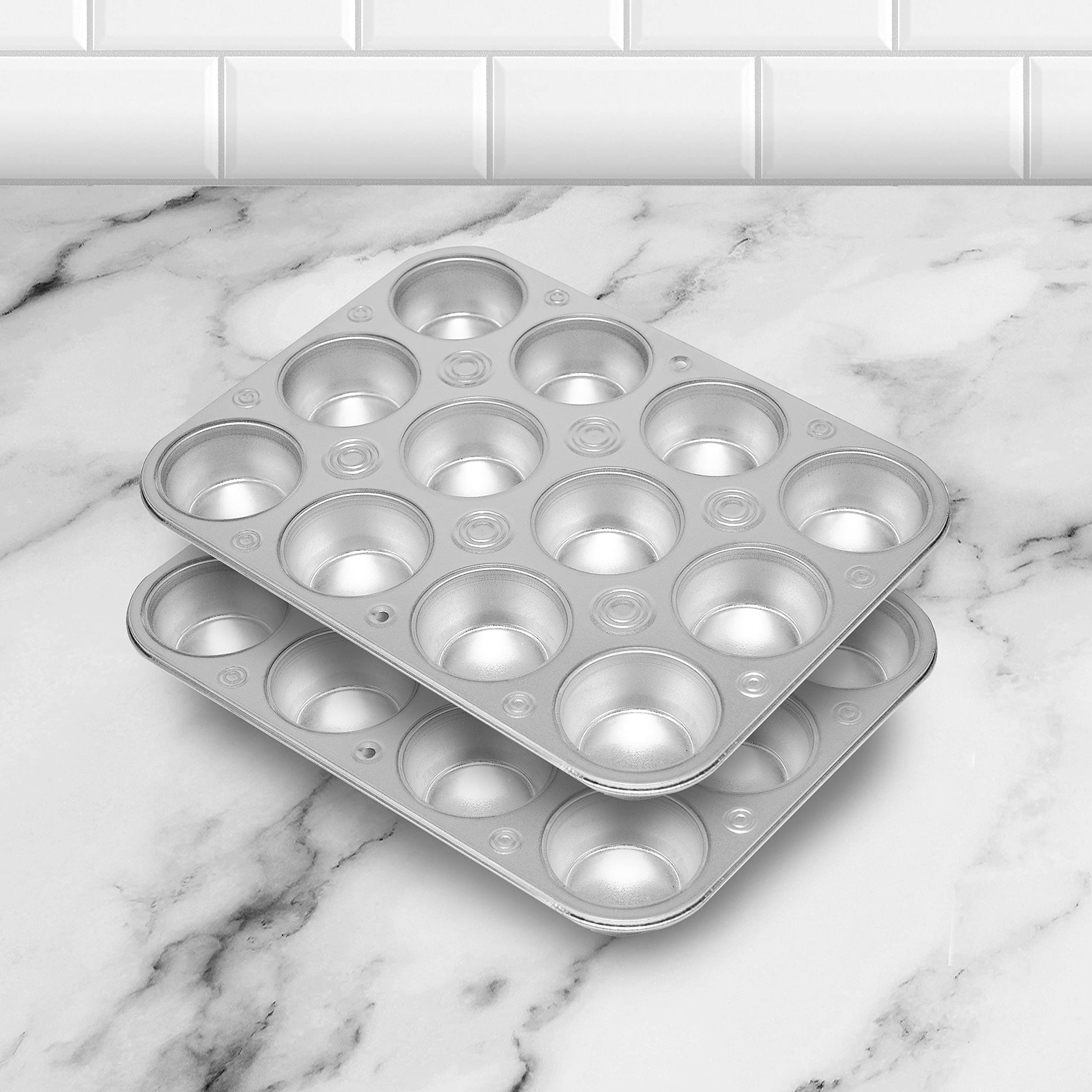 G & S Metal Products Company - Juego de dos moldes para magdalenas de 12 tazas, gris, 230T