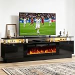 Oneinmil 70" Cheminée TV Reste avec 36" Cheminée électrique,LED Centre de divertissement léger,2 Niveau TV Console Stand pour téléviseurs Jusqu'à 80",Cheminée pour le salon TV Stand, noir