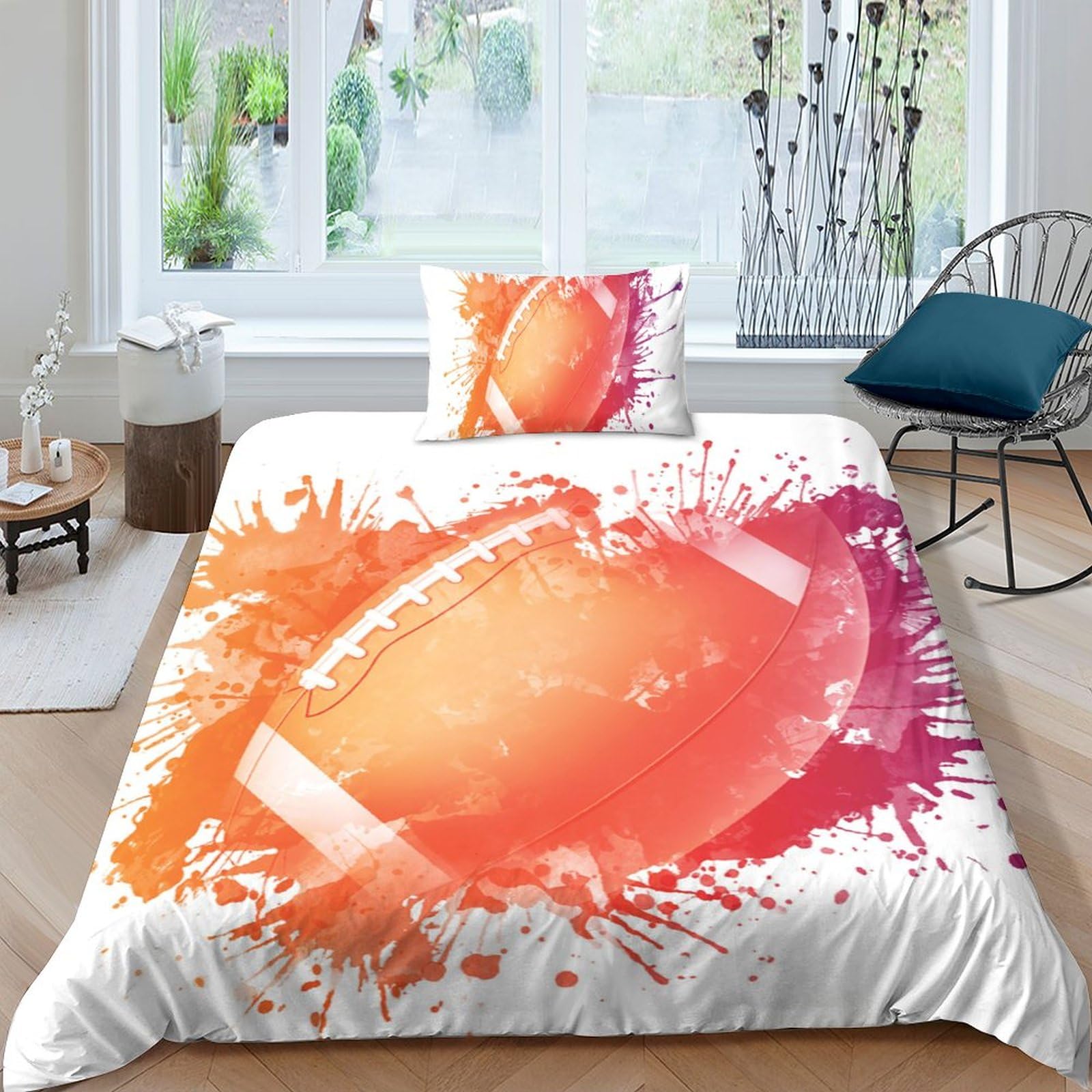 Housse de couette rugby 3D respirante en microfibre douce avec fermeture éclair pour adolescent