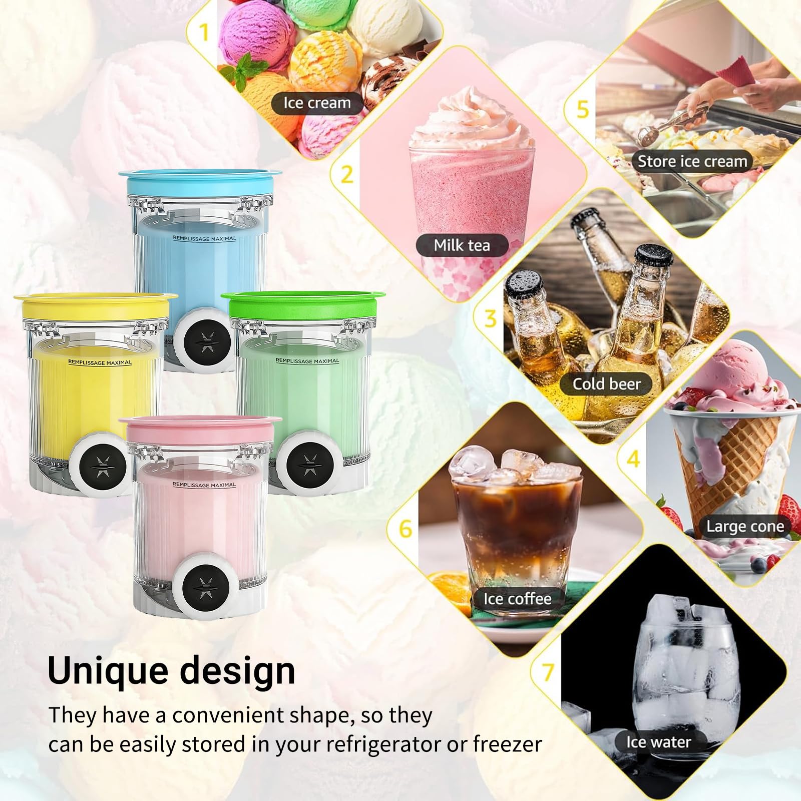 DAZZTIME Bacs à Crème Glacée,4 Pièces Récipient Creami pour la Machine à Glace Ninja Creami,Accessoires pour Récipients à Crème Glacée pour la série NC700/NC701,Sans BPA