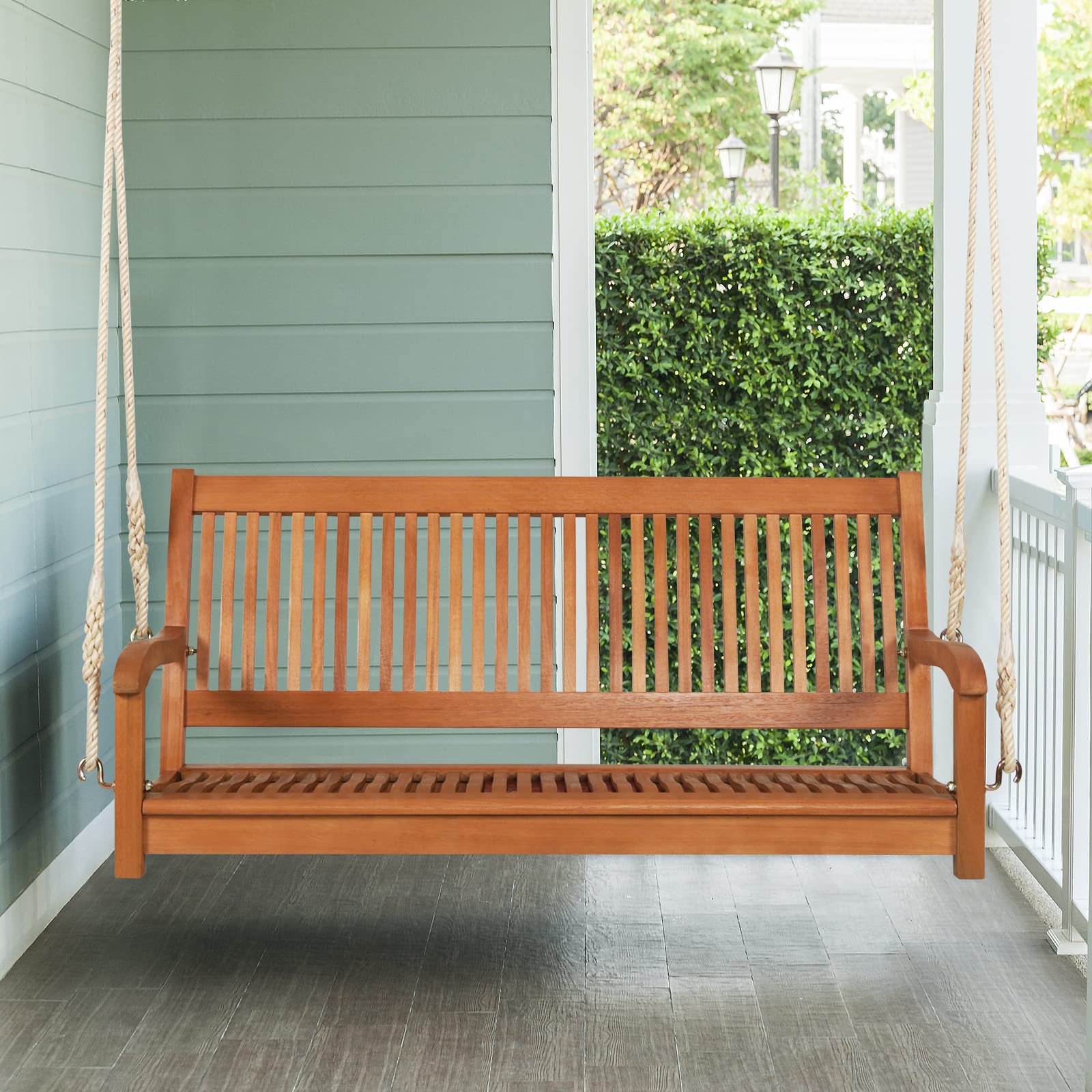 GIANTEX Columpio para Exteriores de 2 Plazas, Soporta hasta 360 kg, Columpio de Madera para Colgar de Jardín, para Balcón, Porche, Terraza