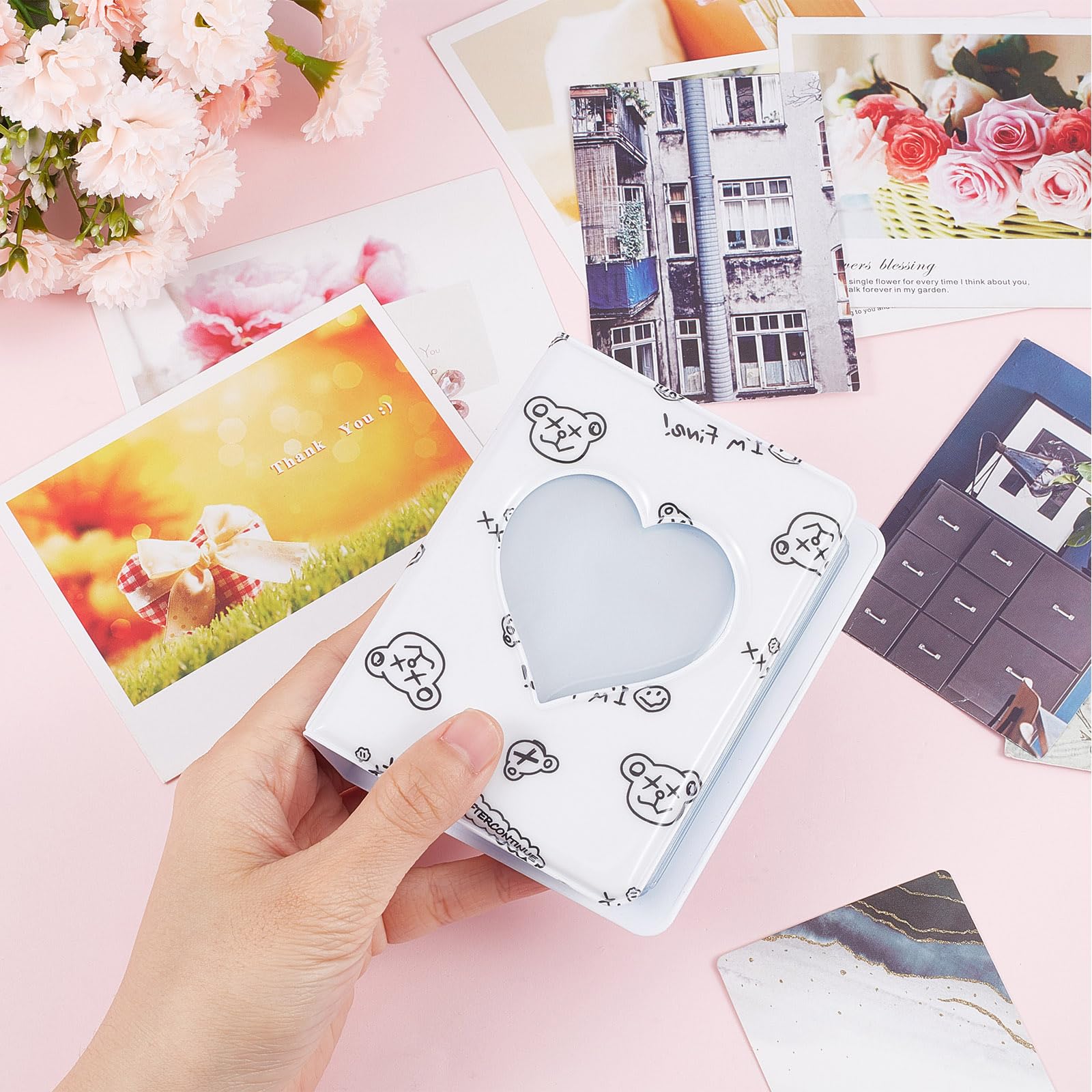 Mini Album Fotografico Kpop 3 Pollici A Forma Di Cuore | Porta Card In PVC Con Bracciale | Bianco 11x8,5 Cm - 3