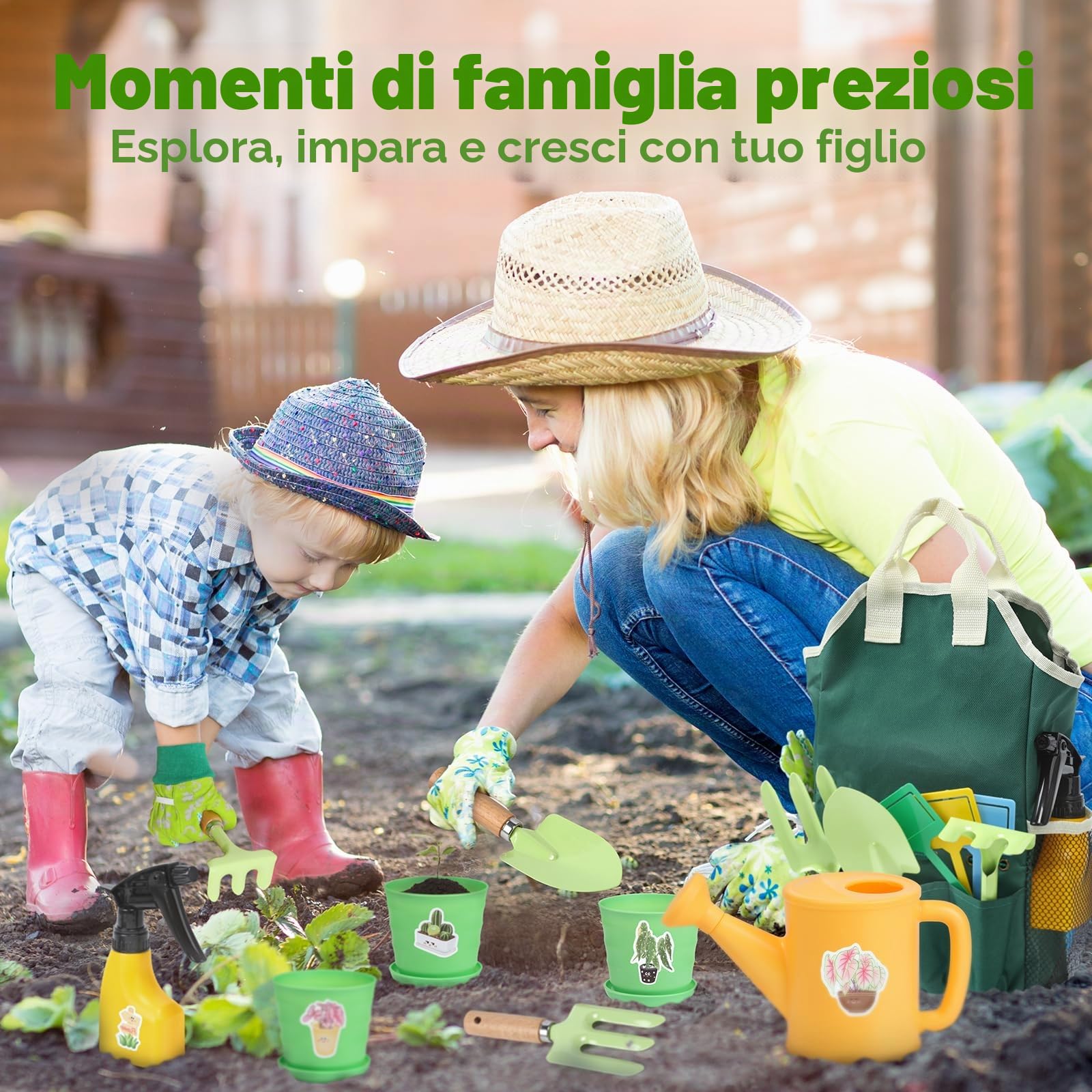 CUTE STONE Set di attrezzi da giardinaggio per bambini, 20 giocattoli da giardinaggio, kit di attrezzi da giardino per bambini, giocattoli da esterno regalo per ragazzi e ragazze
