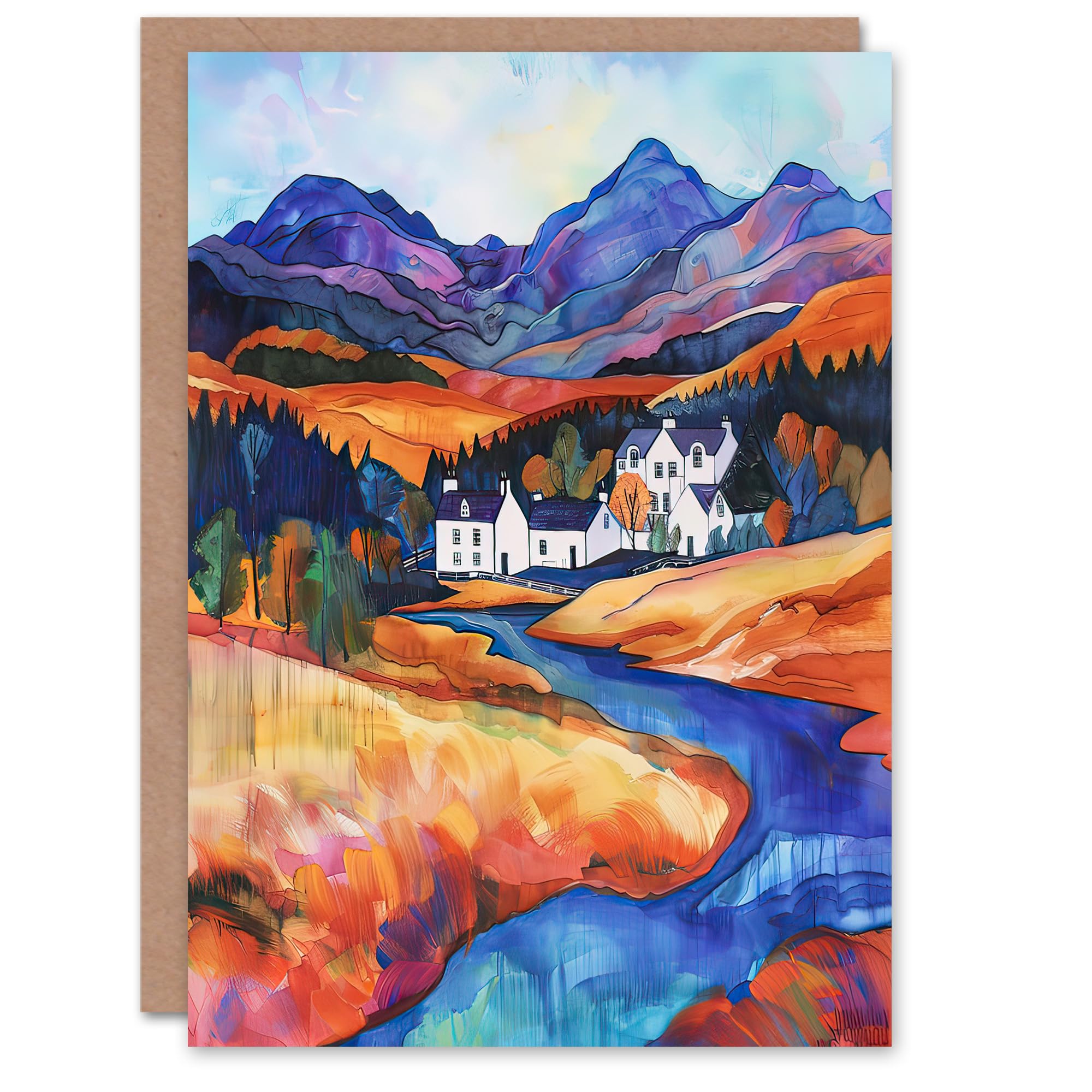 Artery8 Greeting Card Glencoe Mountain Cottages Scottish Landscape Blank For Him Or Her Art Birthday Card