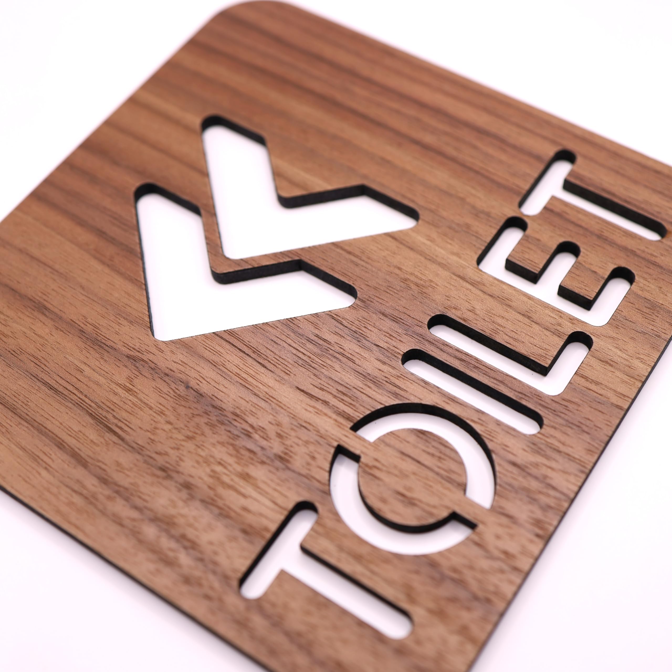 Toilet Directional Sign Left Arrow, Premium Walnut, 14.5 x 14.5 cm Restroom Plaque with Left Arrow Design - Image 2