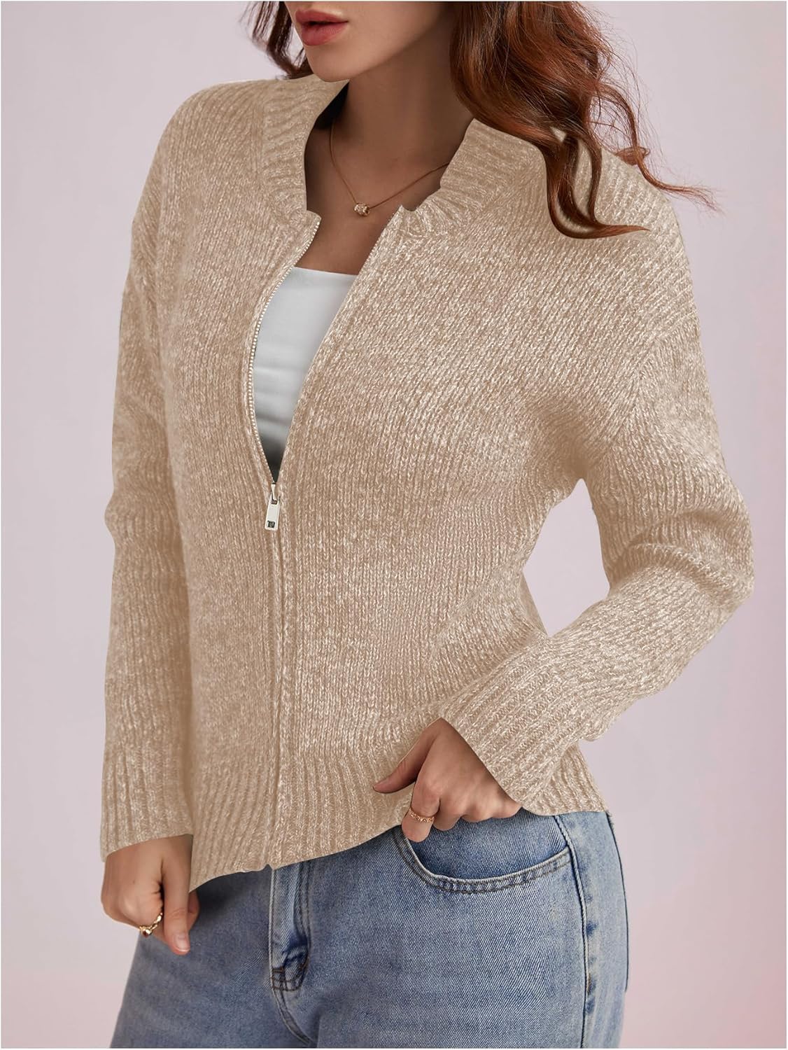 Verdusa Women's Zip Up Cardigan Sweaters Long Sleeve Knitted Fall Jacket Trendy 2025 - Image 3