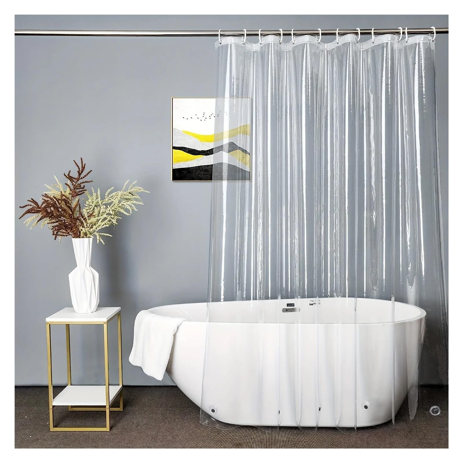 PIGENEQW Shower Liner Cloth Waterproof Shower Curtain with Magnets Metal Grommets12 Plastic Hooks(180x200cm)