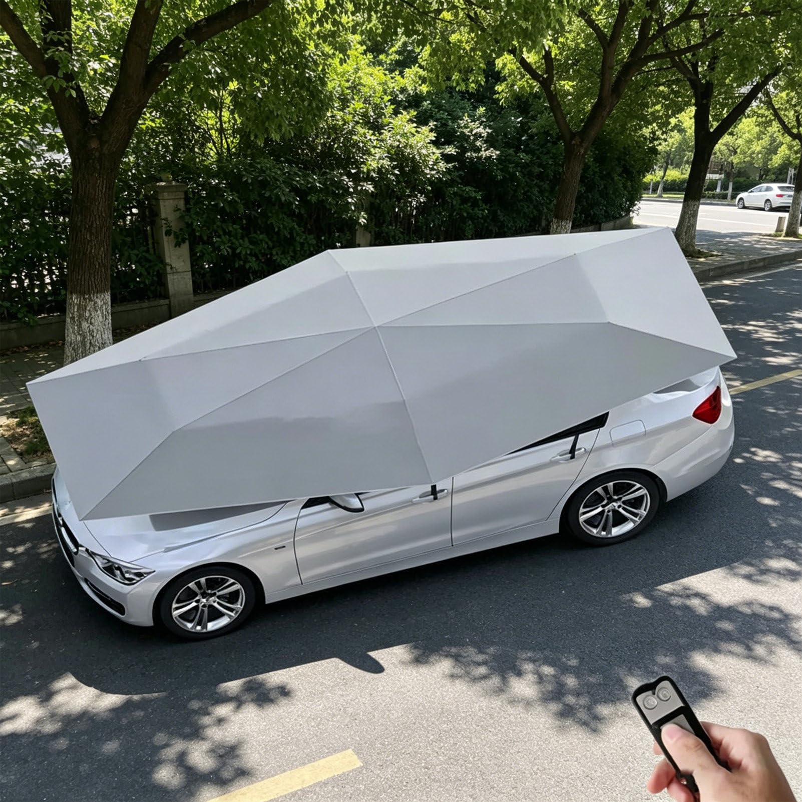 Pvxa Portable Automatic Car Cover Umbrella, Automatic Carport and Outdoor Umbrella, Car Cover Automatic, with Remote Control, for Outdoor Use Grey-5.2M